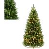 LILIIN Albero di Natale artificiale di alta qualità, 150 cm, in PVC verde + PE, montaggio rapido, Chwer, infiammabile, con sistema pieghevole, supporto in legno, con luci