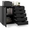GIANTEX Cassettiera in Legno con 5 Cassetti e Armadietto, 78 x 40 x 65 cm, su Ruote, Ideale per Stampante, per Casa e Ufficio (Nero)