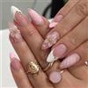 Vesavifaka Press on Nails, 3D Rosa Corto a Mandorla con Design Floreale in Rilievo e Perle Dorate, Unghie Lucide Adesive, Unghie Finte di Media Lunghezza Riutilizzabili per Donne, 24 Pezzi
