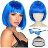 Sofeiyan Parrucca Bob Colorata,Blu Reale Parrucca Divertenti con Occhiali da Sole e Rete per Capelli,Parrucche Corta Donna per Halloween Feste Carnevale Spettacolo Teatrale