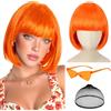 Sofeiyan Parrucca Bob Colorata,Arancione Parrucca Divertenti con Occhiali da Sole e Rete per Capelli,Parrucche Corta Donna per Halloween Feste Carnevale Spettacolo Teatrale