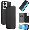 Jeelar ESONG Custodia per OnePlus Nord 2T 5G,Ultra Sottile Fibra di Carbonio Custodia Antiurto Antiscivolo Cover di Protezione con Porta Carte, [Chiusura Magnetica] [Funzione di appoggio] - Nero