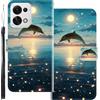 WUACYEAMING Custodia Compatibile con Oppo K15,con Slot Carte PU Pelle Portafoglio Libro Case Antiurto Bumper Motivo Magnetica Flip Protettiva Resistente delfino