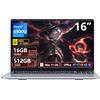 MASNIESKI PC Portatile 16 pollici, Notebook Win 11 16GB RAM 512GB SSD, Laptop Core i7 6500U grafica UHD, Computer Portatile Schermo IPS FHD 1920*1200 tastiera numerico retroilluminata/Touch ID, WiFi5/USB 3.0