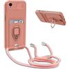 YFSYLL Cover Compatibile con iPhone XR con Cordino,Custodia con Cordino Silicone Cover,Protezione Fotocamera,360°Anello Supporto,Porta Carte,Pink
