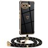 Mkej Cover per Google Pixel 10A con cordino, Placcatura Silicone Cuore amore Custodia con Cordino, con Regolabile Staccabile laccio Case per Google Pixel 10A, Oro nero