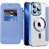 SIYOPINPFY Cover Magnetica per iPhone 13 Pro Max, Carte Slot, Azzurro JD | Compatibile con MagSafe , Protezione Fotocamera , RFID Blocking , Custodia a Portafoglio in Pelle PU , Retro Trasparente Case