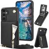 Fofvccv Cover per Samsung Galaxy S25 Plus con Cordino - ZP Nero | Custodia A Libro In Pelle Flip Cerniera con Porta Carte Supporto Blocco RFID Custodia Portafoglio per Samsung S25 Plus
