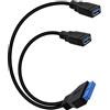 YINGAYOU Cavo doppio USB 3.0 a scheda madre a 20 pin, 5 Gbps, USB 3.0 femmina a 20 pin, splitter per scheda madre, per pannello frontale, lettori di schede, dischi rigidi, hub USB, colore nero, 0,3 m