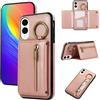 YANJIEER ESONG Cover per Samsung Galaxy S25 Edge Portafoglio Case con Cordino Cinturino e Ring,Custodia A Libro In Pelle Flip Cerniera,Caso per Donna Con Porta Carte,Magnetica,Supporto Rosa