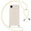 Oelrstfe Cover per iPhone 17 Air con Cordino,Custodia Silicone Morbido Sottile con Motivo Cuore e Collana Laccio Tracolla,Antiurto Antigraffio Corda Collo Regolabile Protettiva Case,Bianco