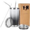Y·J&H YJH Y·J&H - Tazza da viaggio a doppia parete isolata sottovuoto, in acciaio inox, con 2 coperchi a prova di spruzzi, 2 cannucce e spazzola per la pulizia, senza BPA, colore: bianco e nero