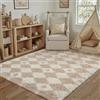 HUGEAR Tappeto Salotto 120x180cm Pelo Lungo Grande Beige Bianco Morbido Tappeti Antiscivolo Moderno Camera da Letto Cucina Sala Scendiletto Esterno Bambina Tappeti Rombi Geometrico