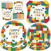 Jiahuade Set di stoviglie per feste, 50 pezzi, colorati, decorazione per il compleanno dei bambini