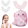 JOPWUE Spazzolino da denti elettrico a ultrasuoni a 360º, con 2 testine in silicone a forma di U, spazzolino automatico con LED e luce effetto dinosauro, per bambini dai 2 ai 6 anni (rosa 2 ~ 6 anni)