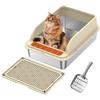 Zoelele Lettiera in acciaio inox, vassoio per lettiera, per gatti, casa e toilette, XXL, semi-chiuso, con protezione contro schizzi, bordo rimovibile e tappetino per lettiera, 50x35x25 cm, resistente agli (A)
