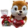 Generico Peluche Scoiattolo con Cuore e Cioccolatini, Marrone e Bianco, 15x28x30 cm, Include 12 Cioccolatini Assortiti 170g, Confezione Regalo con Cellophane e Fiocco idea regalo sanvalentino