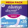 Always Discreet, 26 assorbenti igienici per incontinenza donna, lungo 4 gocce, protezione assorbente per perdite urinarie importanti o post parto