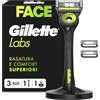 Braun Gillette Labs con Barra Integrata, Rasoio da Uomo, 1 Manico, 3 Lamette di Ricambio, con Base Magnetica Premium, Rasoio Barba, Gillette Labs Lamette di Ricambio