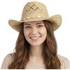 HIQIU Cappello da cowboy in paglia da donna, cappello da cowgirls, cappello da cowgirl, cappello da cowgirl, con perline e tesa malleabile