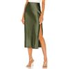Skrtimory Gonna midi da donna in raso di seta a vita alta, con spacco, elastico in vita, stampa leopardata, gonne midi da donna, Verde militare, XS