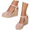 Dasongff, sandali da donna per l'estate, espadrillas, con tacco a cuneo, scarpe con plateau basse, punta chiusa, in pizzo, comode, con cinturino alla caviglia, vintage, per le vacanze, punta chiusa