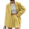 shownicer Tailleur Donna da Casual Abito Due Pezzi Tinta Unita a Maniche Lunghe Completo Elegante Blazer e Gonna Plissettata A Giallo S