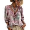 Jeeeun Women V Neck Polka DOT Lace Up 3/4 Sleeve Blouse Loose Flowy Casual Summer Work Vacation Top (Pink,S)