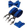 Alizeal Mens regolabile regolabile Paisley floreale Paisley auto-legata Bow Tie, Square Pocket e Elastic Y Shape 6 Clips Braces Set, Royal Blue