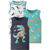 Generisch Confezione da 3 canottiere da ragazzo con dinosauro, senza maniche, canottiera intima per bambini, maglietta colorata, Nero , 9-10 Anni