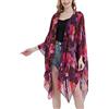 CuteSwan Cardigan da donna in chiffon con stampa floreale, ampio, casual, lungo, bohémien, trasparente
