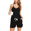 Lovasy Pigiama Donna Estivo Corto Cotone Pigiami Set Due Pezzi Canotta con Scollo a V Pantaloncini con Coulisse.Nero,XL