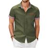 COOFANDY Camicia Jeans Uomo Manica Corta, Camicia Slim Fit Business Casual, Camicie Cotone Traspirante con Colletto a Quadri e Bottoni Verde Militare-B L