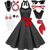 WILDPARTY Abito da donna anni '50, stile rockabilly, con 10 accessori, piccoli pois bianchi e neri, XL