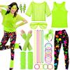 SaiXuan 26 pcs Set Neon Anni '80, Vestiti Anni 80 Donna, Gilet Fluorescenti, Fascia per Capelli, Orecchini, Collana, Guanti in Rete, come Costume Anni 80 Donna per Feste a Tema e Spettacoli