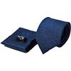 Sweet Leaf Cravatta da uomo, Fazzoletto da Taschino e Gemelli Blu Scuro - 100% seta - Classico, Elegante e Moderno - (Confezione Regalo, ideale per un matrimonio, con un abito)