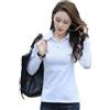 REHJJDFD Polo da donna in cotone a maniche lunghe, tinta unita, casual, slim, bianco, S