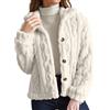 Genérico Giacca di Peluche Autunno e Inverno con Collo A Volto, Maglione Manica Lunga Cardigan in Pile Reversibile con Bottoni Stile Corto Maglione di Natale per le Donne, bianco, M