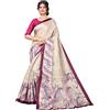 BishtHub Fashion Sari indiano di seta di cotone di design da donna con camicetta non cucita pezzo, Crema e viola., Taglia Unica