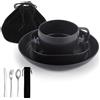 ReaNea - Set di utensili da campeggio, piatti e ciotole con tazza da caffè, set di posate da viaggio, cucchiaio, forchetta, coltello