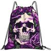 Yyoretp Zaino con coulisse con stampa di teschi rosa viola, per sport, palestra, spiaggia, danza, yoga, per donne e uomini