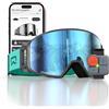 SKIWARRIOR Occhiali da sci Bluetooth multifunzione con walkie-talkie, lenti anti-appannamento sostituibili, musica e chiamate, display AMOLED in tempo reale, compatibile con la maggior parte dei caschi (G03 blu