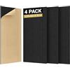 TONOR Set di 4 Grandi Pannelli Fonoassorbenti da Parete, 120x60x0,9 cm Pannelli Acustici Decorativa Autoadesiva per Assorbire gli Echi in Case, Uffici e Studi di Registrazione, Nero