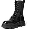 DREAM PAIRS Stivali Combat Donna Metà Polpaccio | Punta tonda, zip laterale, lacci frontali, suola TPR, tacco 5 cm per escursioni e vita quotidiana.