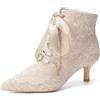 Mdrcg Stivaletti da Sposa in Pizzo per Donna, Modello alla Caviglia con Punta a Punta e Tacco Basso (Kitten Heel), Chiusura con Lacci in Nastro di Raso.