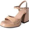 Lroey Reoly Sandali da Donna, Sandali Aperti con Tacco Alto Fibbia Tacco Chunky Sandali con Cinturino Alla Caviglia con Plateau, 440Lwu Apricot Numero 34 EU
