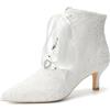 Mdrcg Stivaletti da Sposa in Pizzo per Donna, Modello alla Caviglia con Punta a Punta e Tacco Basso (Kitten Heel), Chiusura con Lacci in Nastro di Raso.