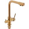 Bathrena Rubinetto per acqua potabile a 3 vie, girevole a 360°, rubinetto da cucina, rubinetto 3 in 1, in acciaio inox 304, rubinetto con 2 leve (oro)
