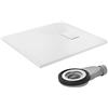 LuxeBath Piatto Doccia 90x80 cm Bianco con Set di Scarico, Extra Piatto e Robusto in SMC, Vasca Doccia Quadrata A 30 mm, Design Effetto Ardesia con Superficie Antiscivolo, Facile Installazione