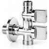 FLUVIA Valvola a squadra a doppia uscita per rubinetto lavatrice lavastoviglie e rubinetto lavello e osmosi 1/2 x 3/4 x 3/8 con chiavi indipendenti chiusura ceramica 1/4 di giro, ottone cromato FLUVIA